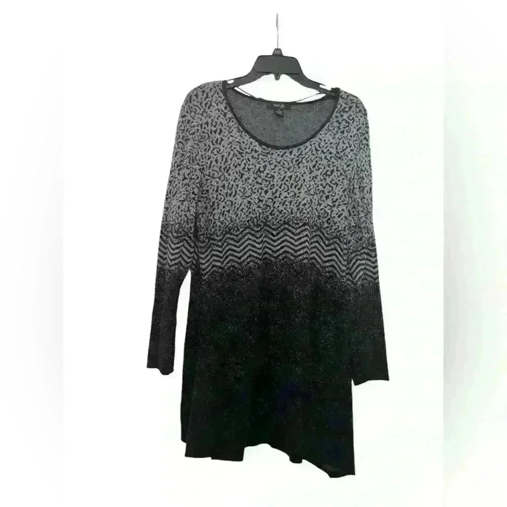 Style & Co. Black and Gray Ombre Patterned Tunic Top